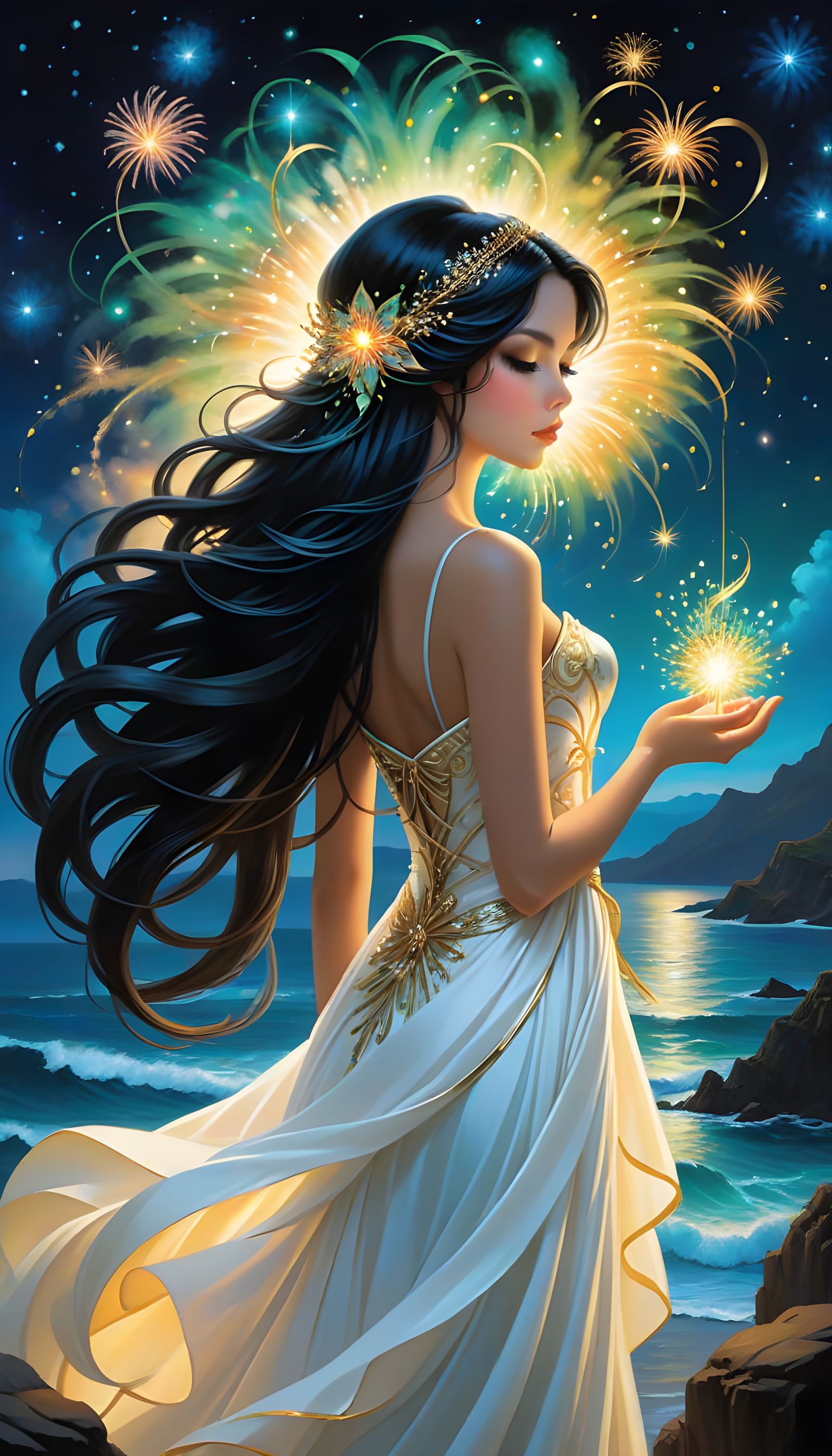 Celestial Sea Goddess in Moonlit Splendor