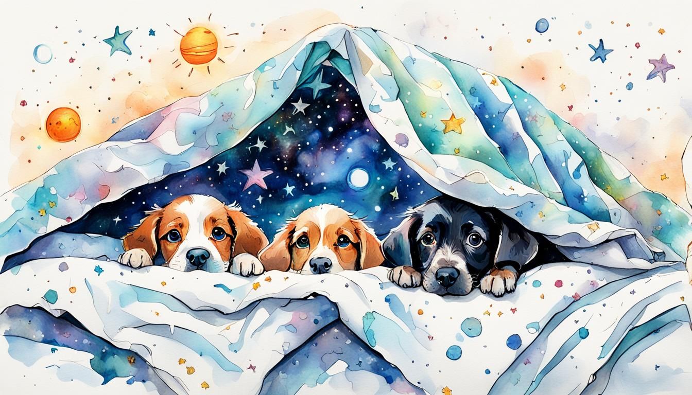 Children and Dogs Under Duvet, Cosmic Illustration