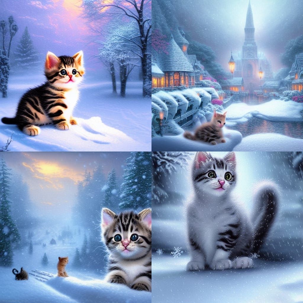 Adorable Kitten in Snowy Winter Wonderland