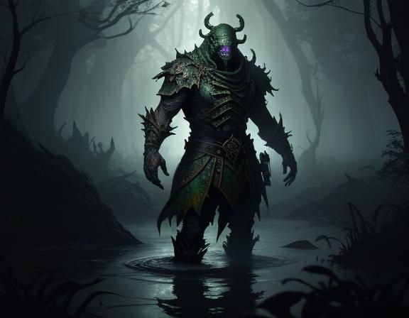 Bullywug in Murky Swamp: Dark Fantasy Concept Art