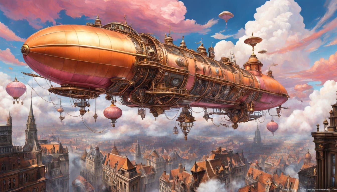Steampunk Zeppelin Over Clockwork City