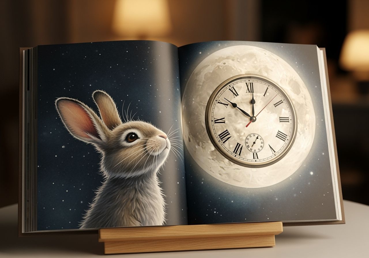 Whimsical Rabbit Moon Clock in Watercolor Storybook Style