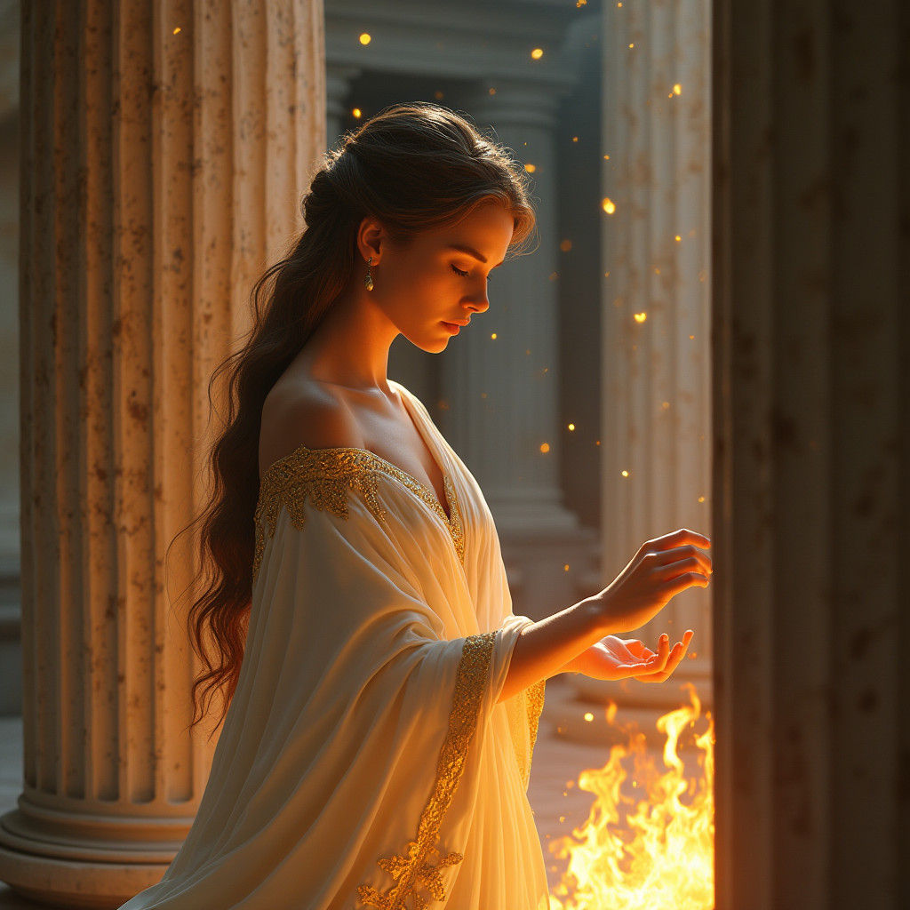 Goddess Hestia Tending Sacred Flames: Matte Painting