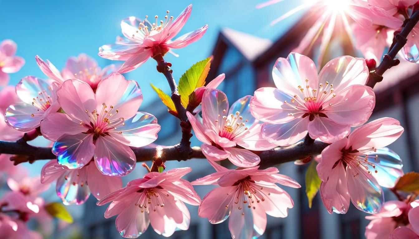 Iridescent Crystal Cherry Blossoms in Jeweled Garden