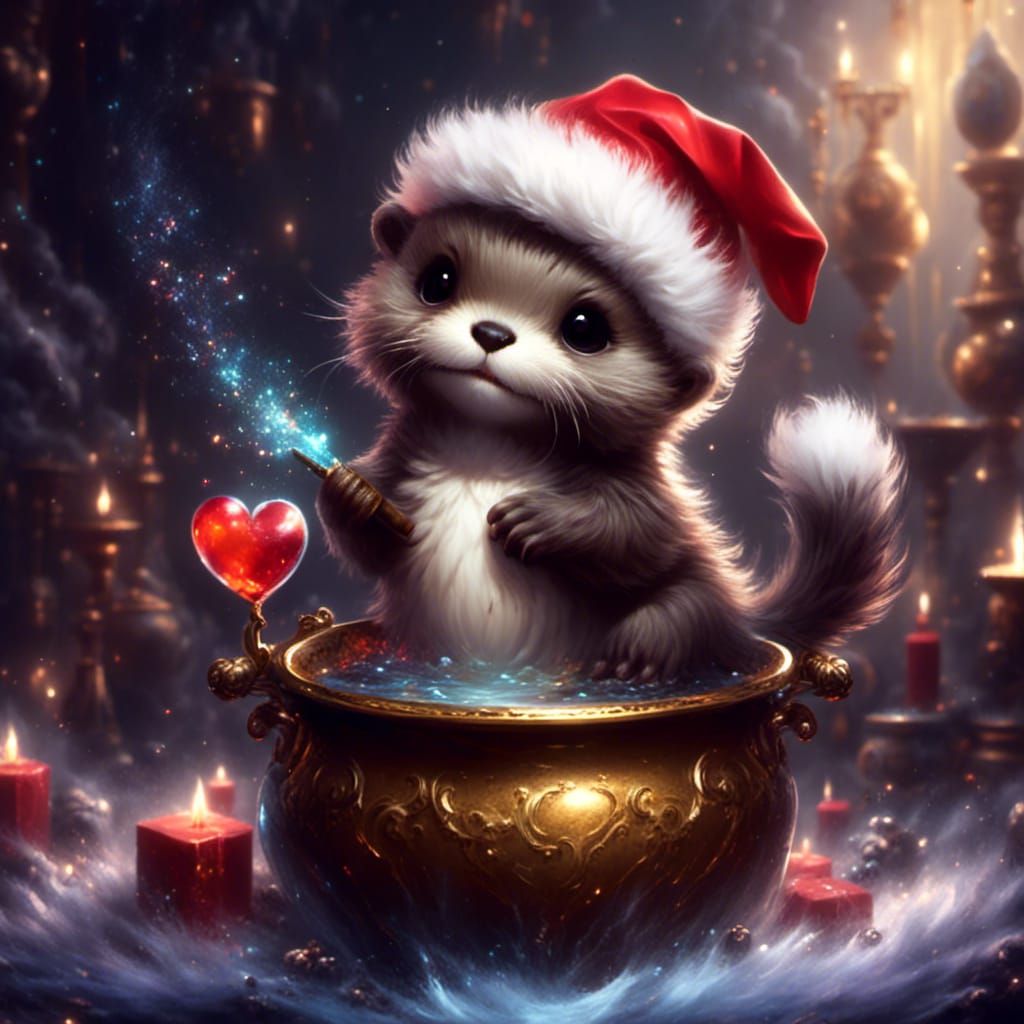Chibi Otter Pup in Cauldron with Glass Heart