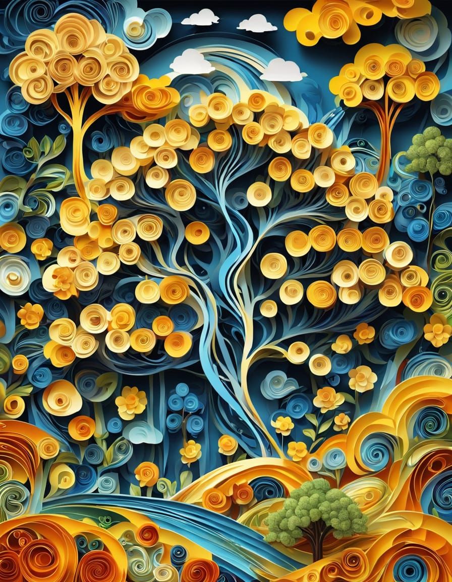 Quilling Paper Tree Art in Flowery Forest