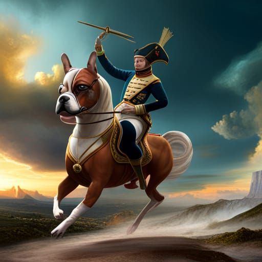 French Bulldog as Napoleon in Heroic Painting