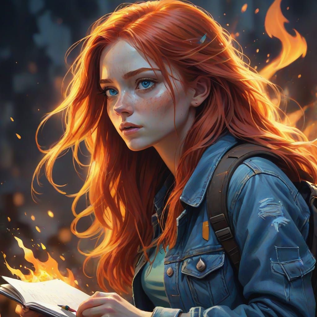 Young Girl Amidst Chaos in Hyperrealistic Digital Art