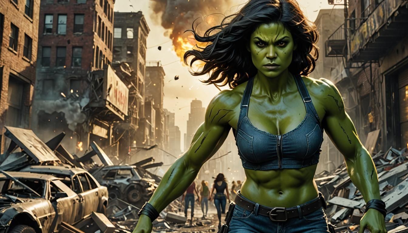 Morena Baccarin as Marvel's SheHulk,  the cuty is being atta...