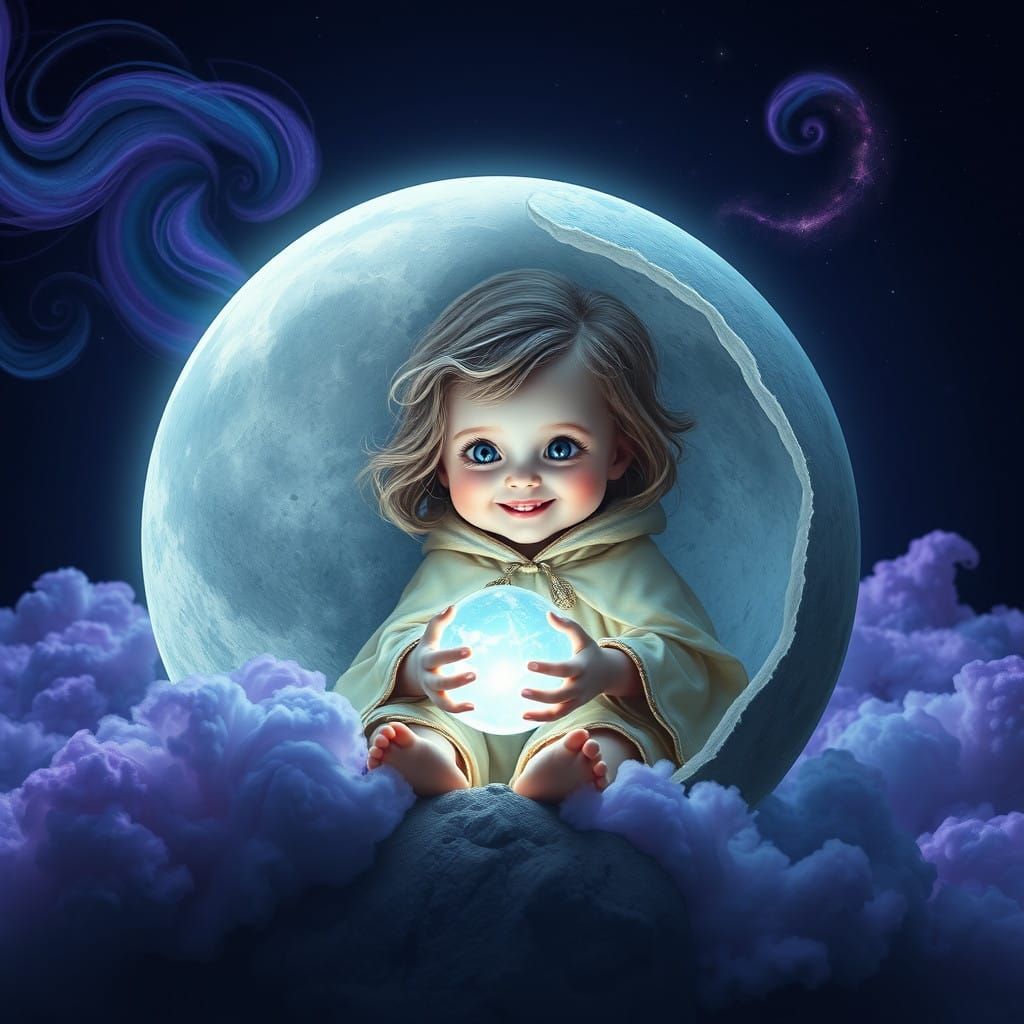 Whimsical Lunar Girl Contemplates the Universe