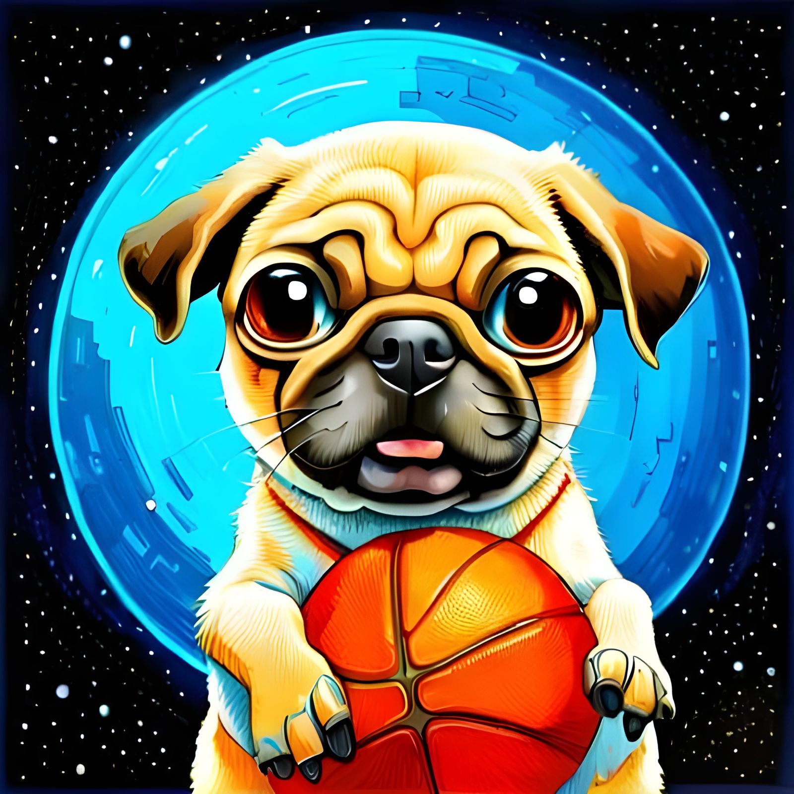 Boba-Eyed Pug Puppy Plays Basketball