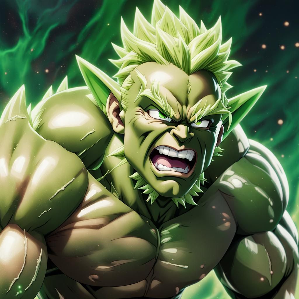 Green Super Saiyan Hulk Fusion in Anime Style