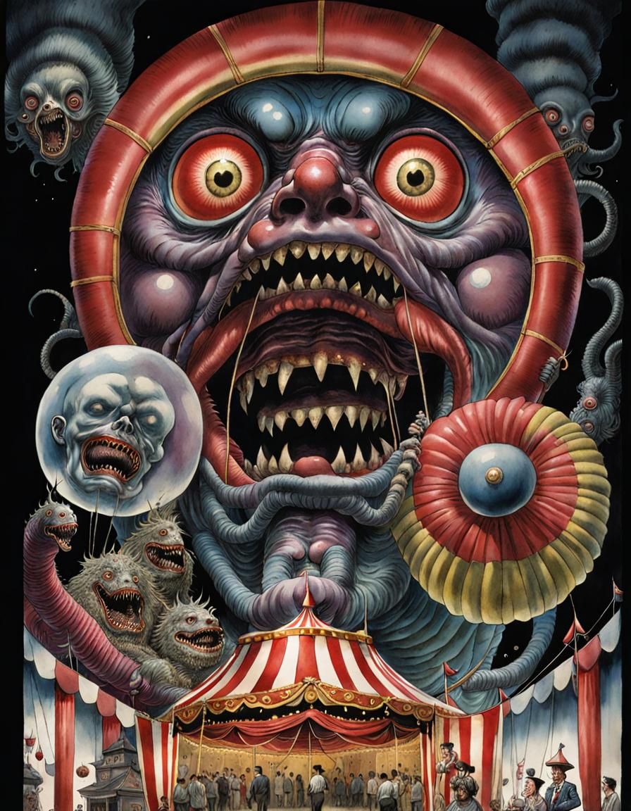 Disturbing Freak Show Circus in Vintage Comic Style