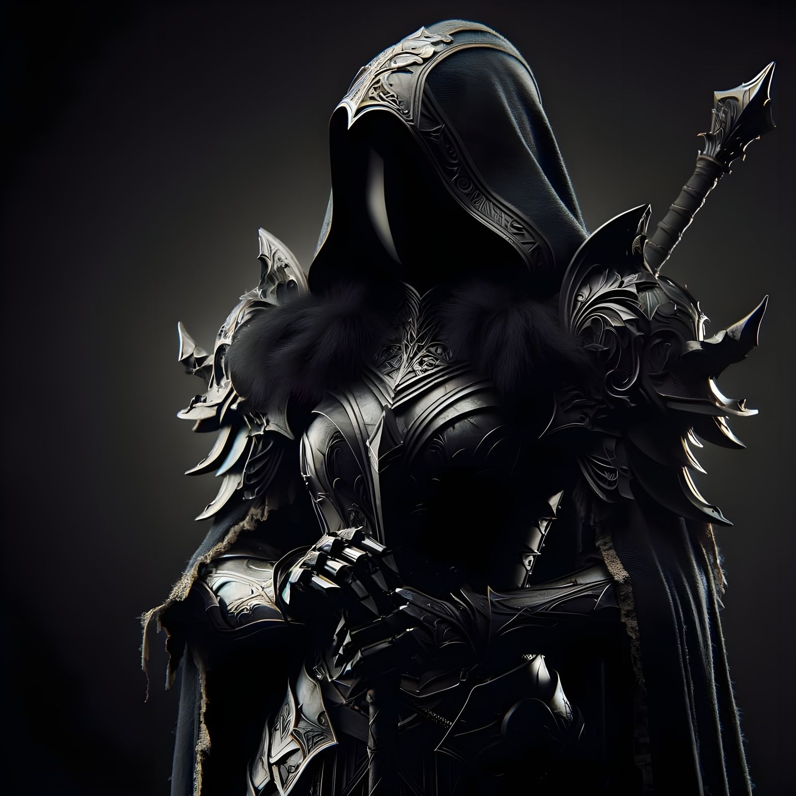 Dark Medieval Female Knight in Fantasy Armor