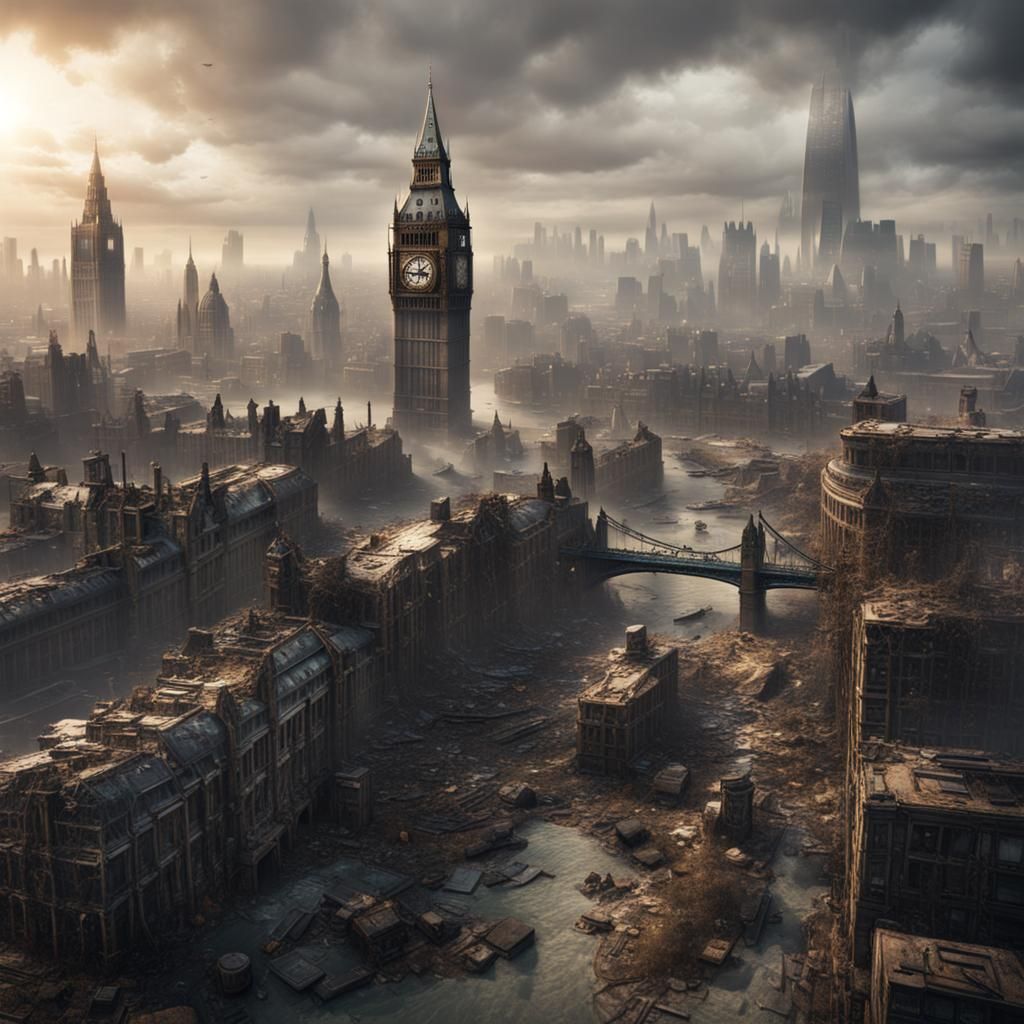 Post-Apocalyptic London Cityscape in Detailed Matte Painting