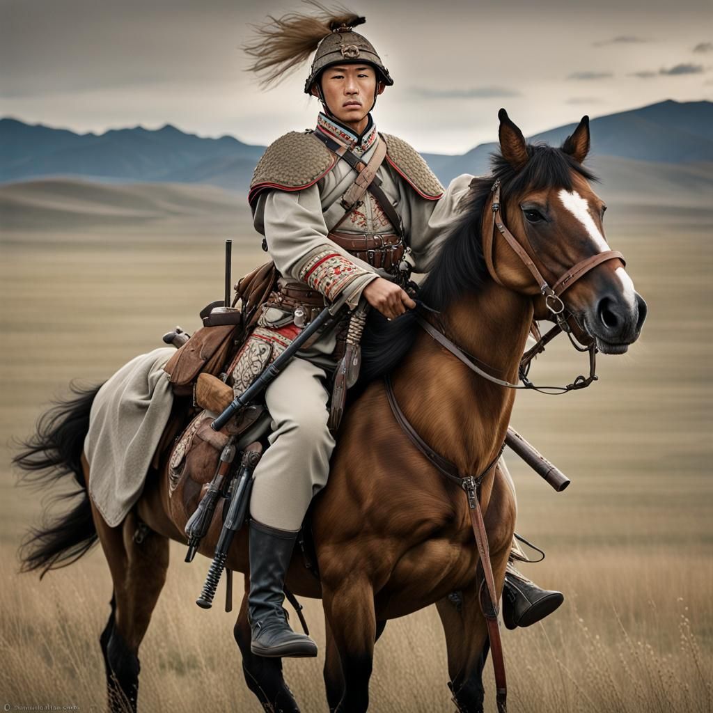 Japanese Cavalry Soldier on Mongolian Horse, Hyperrealistic ...