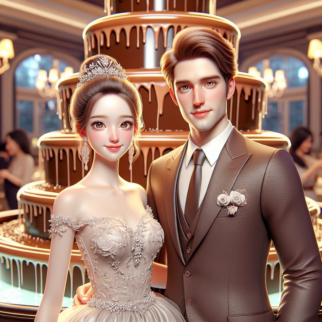 Disney Pixar style 3D beautiful bride and handsome groom, el...