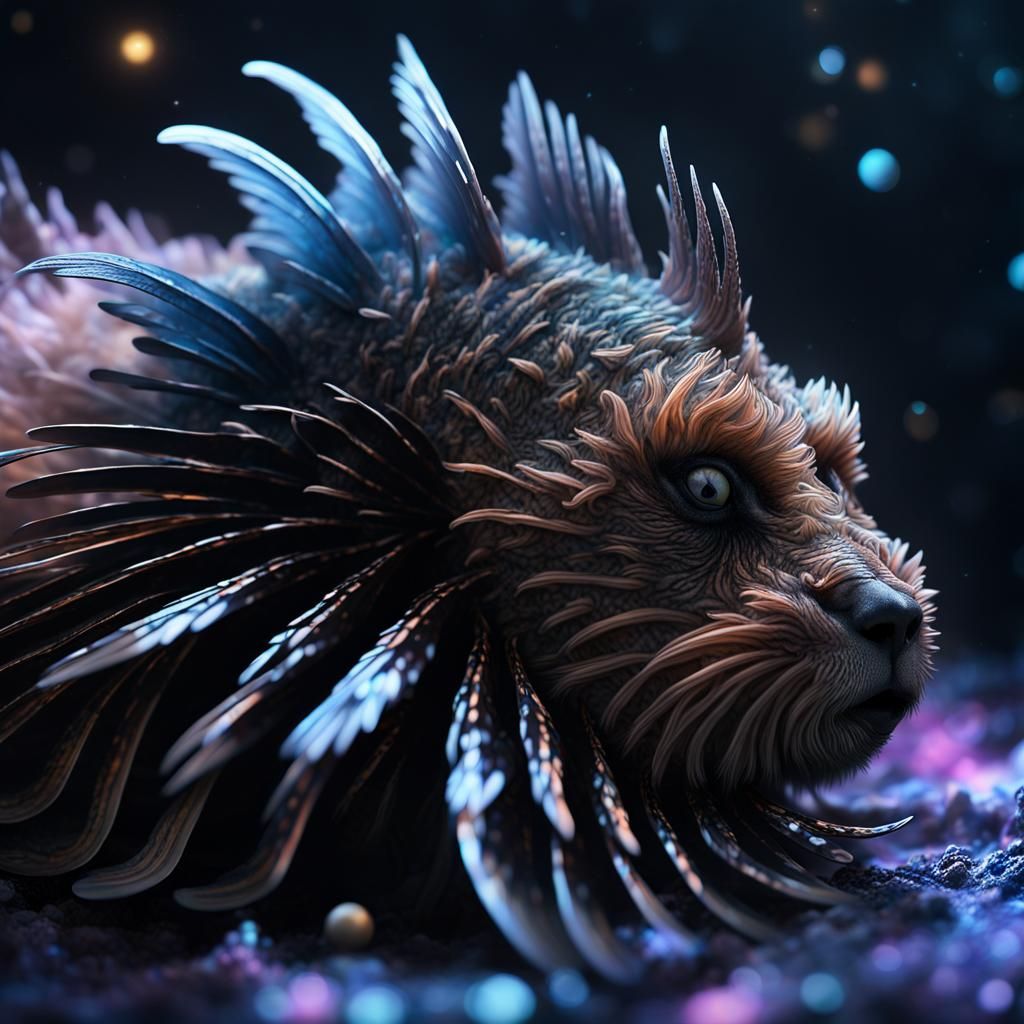 Sleeping Winged Lion-Bear-Fish Hybrid in Fantasy Style