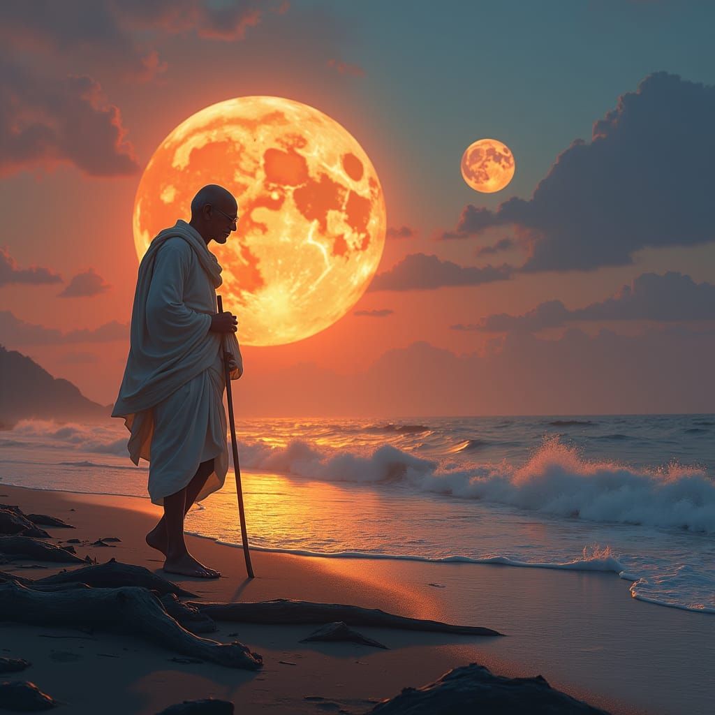 Gandhi at Sunset: A Digital Art Masterpiece