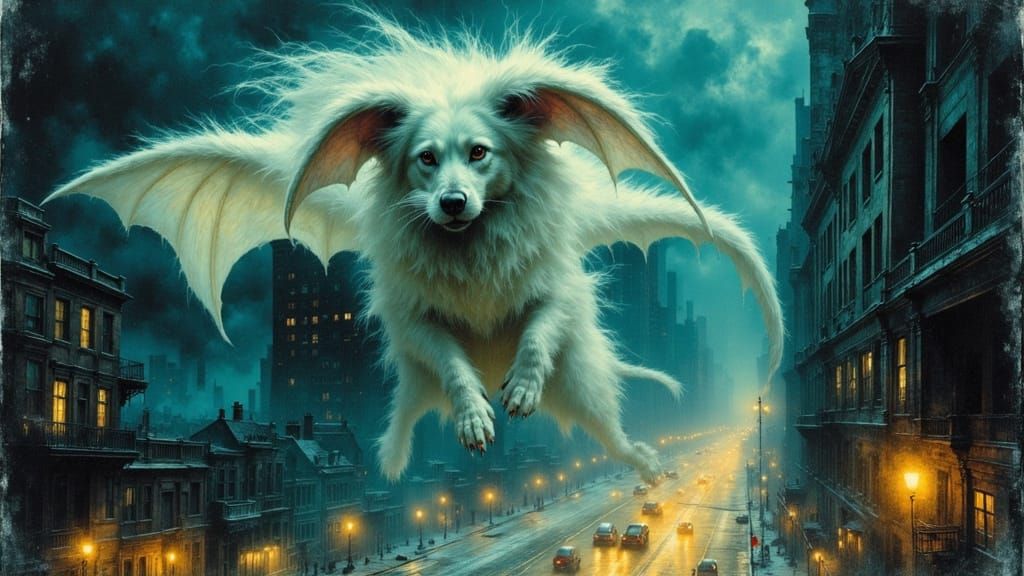 Giant Fluffy Dragon-Dog Soars Over American Cityscape