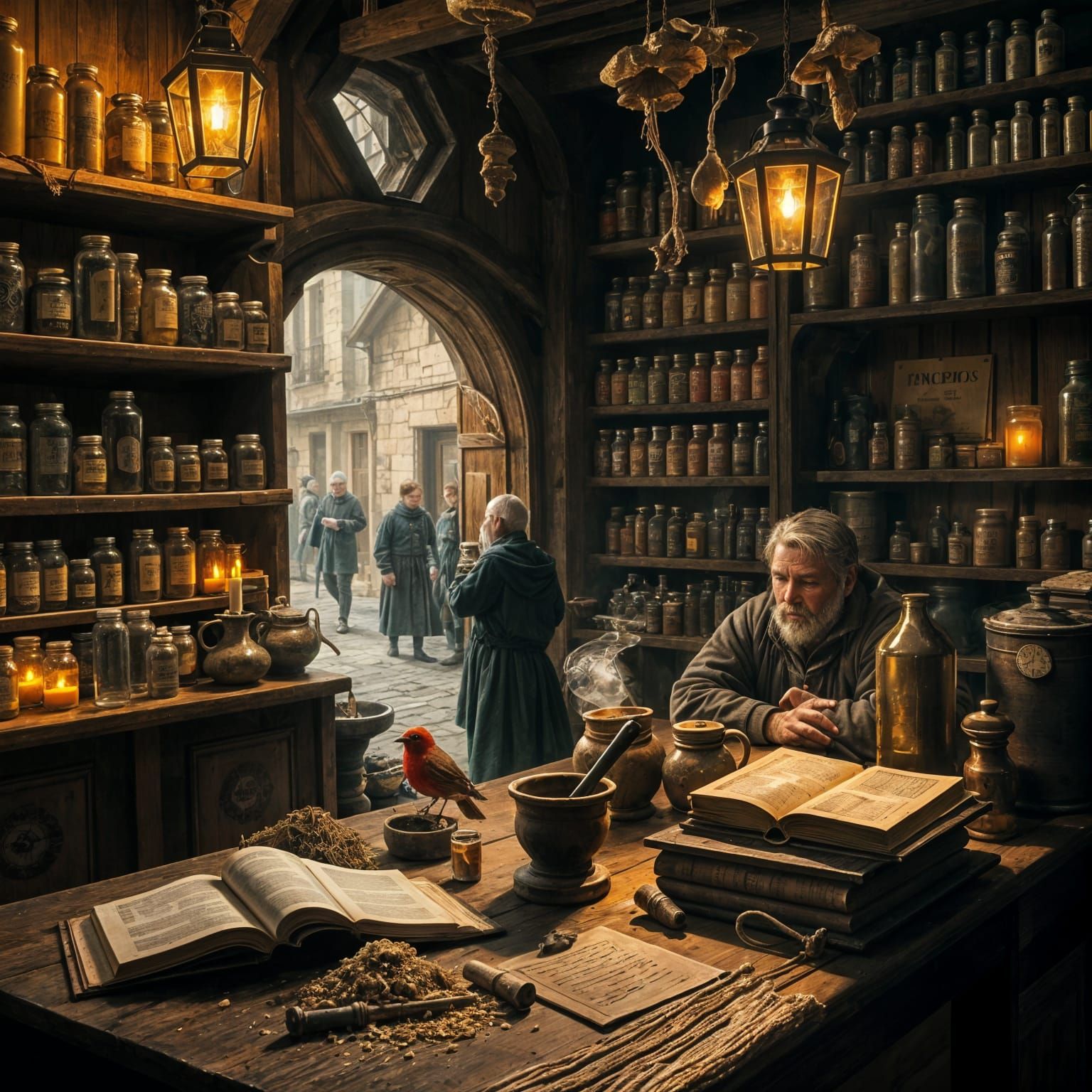 Medieval Apothecary Scene in a Digital Matte Painting