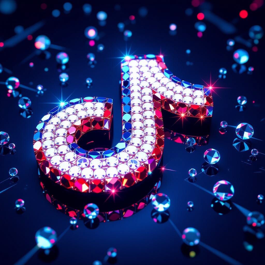 TikTok Logo Crafted from Red, White, Blue Crystals
