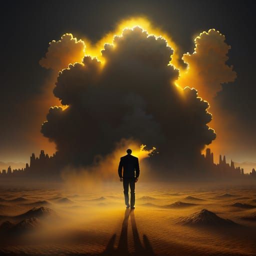 Surreal Man in Dust Storm: Oil Painting