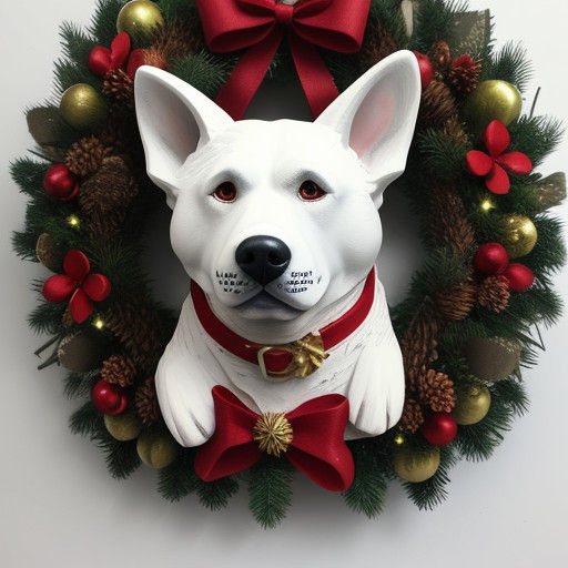 Winter Wonderdog in Papier-mâché with Evergreen Wreath