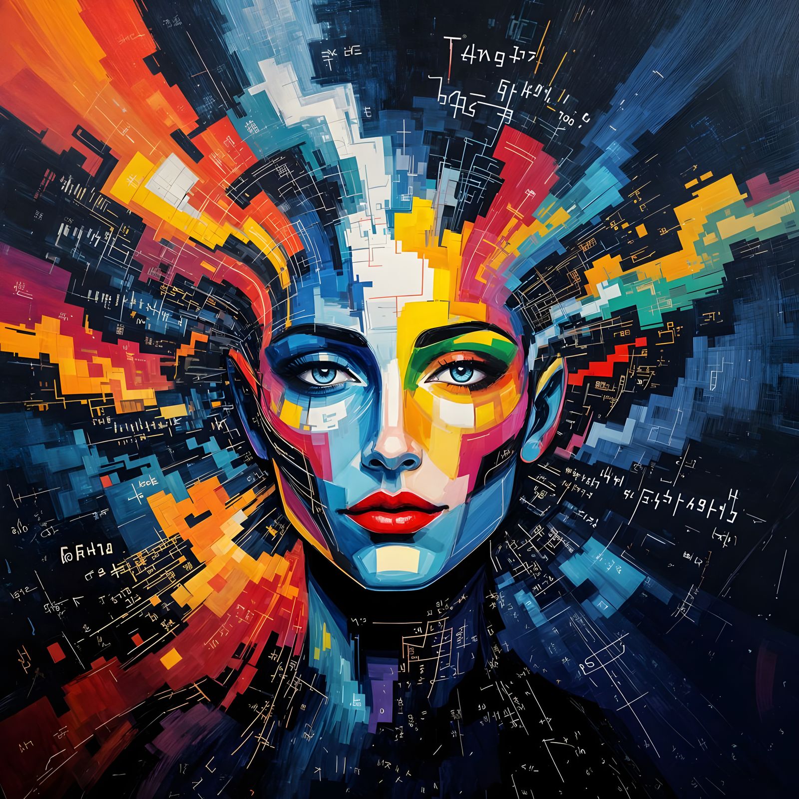 Sentient AI Portrait in Abstract Expressionist Style