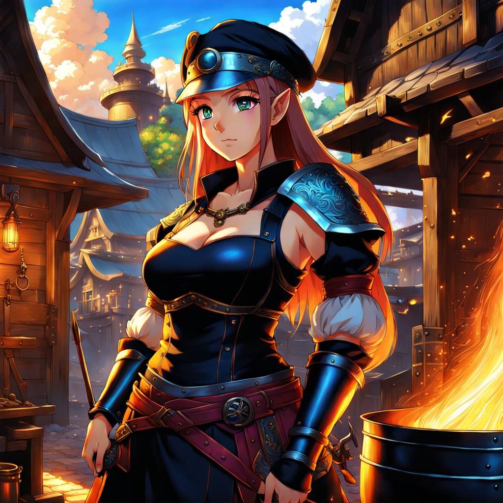 Stunning Female Dwarf Blacksmith in Anime Style