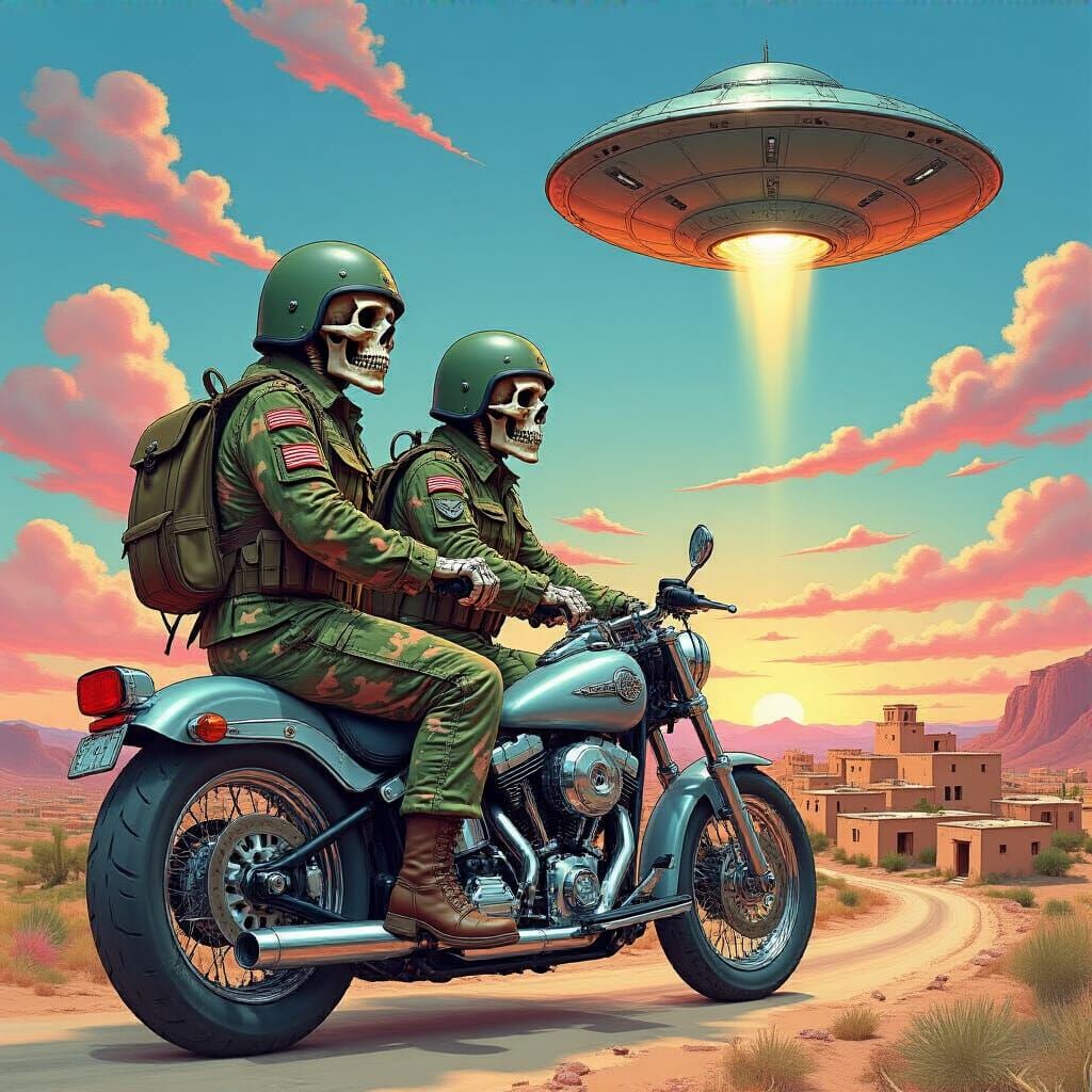 Skull Riders in Desert Landscape: Comic Book Art