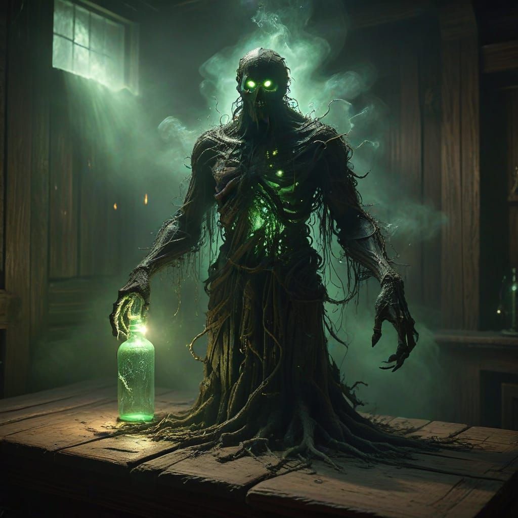 Ethereal Gothic Scene with Ancient Oak Table and Mysterious ...