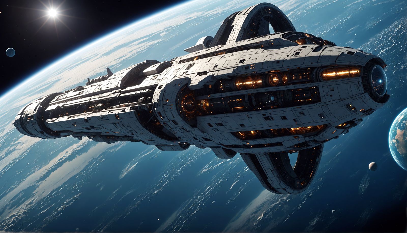 Futuristic Spaceship Orbiting Earth in Sci-Fi Style