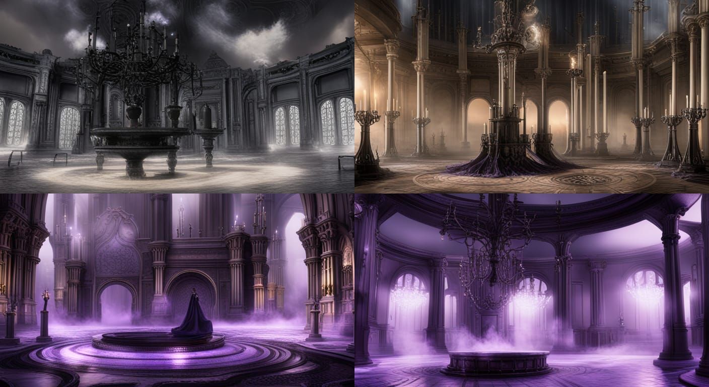 Eerie Ritual Chamber with Swirling Mists: Matte Painting