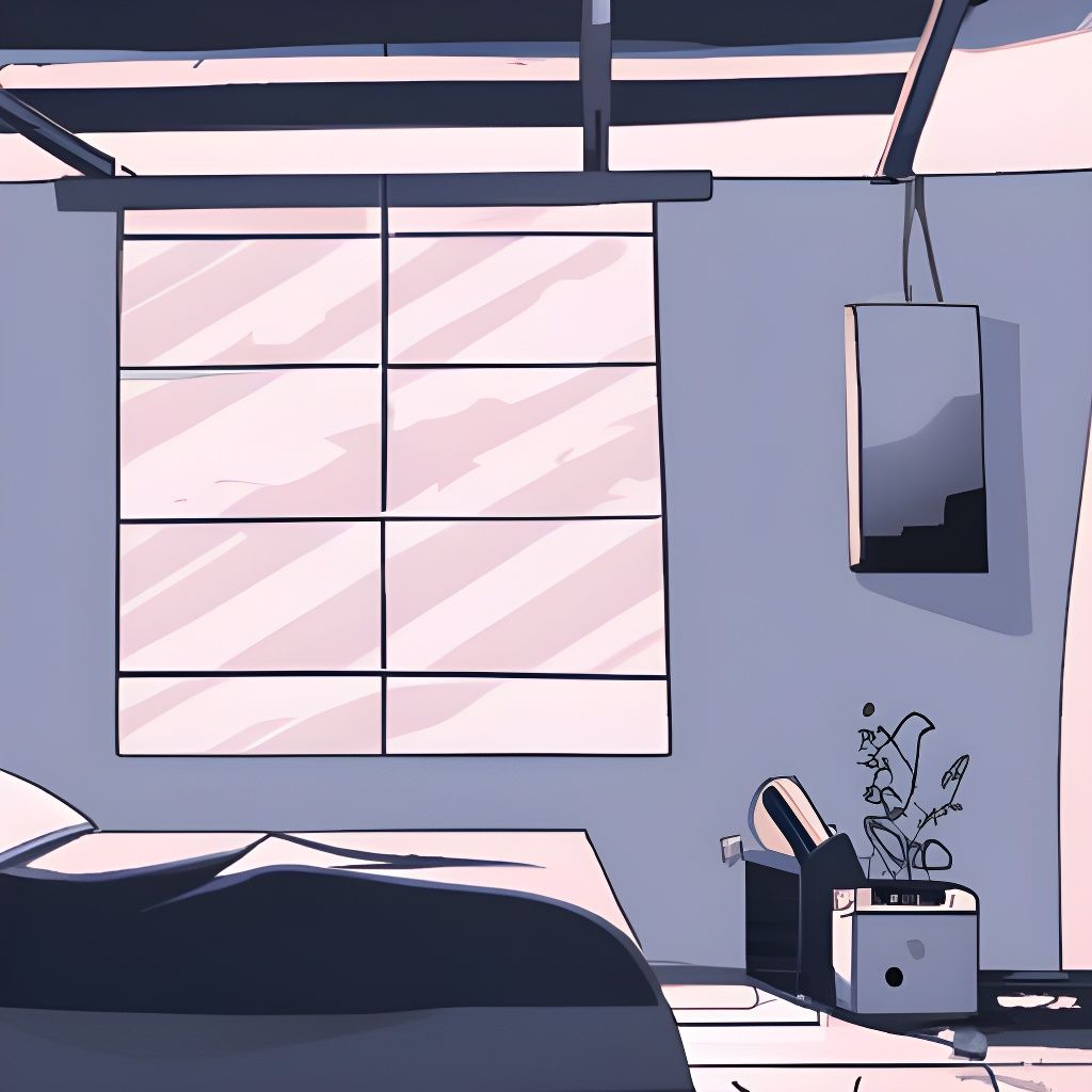 Serene Anime Bedroom in Film Noir Style