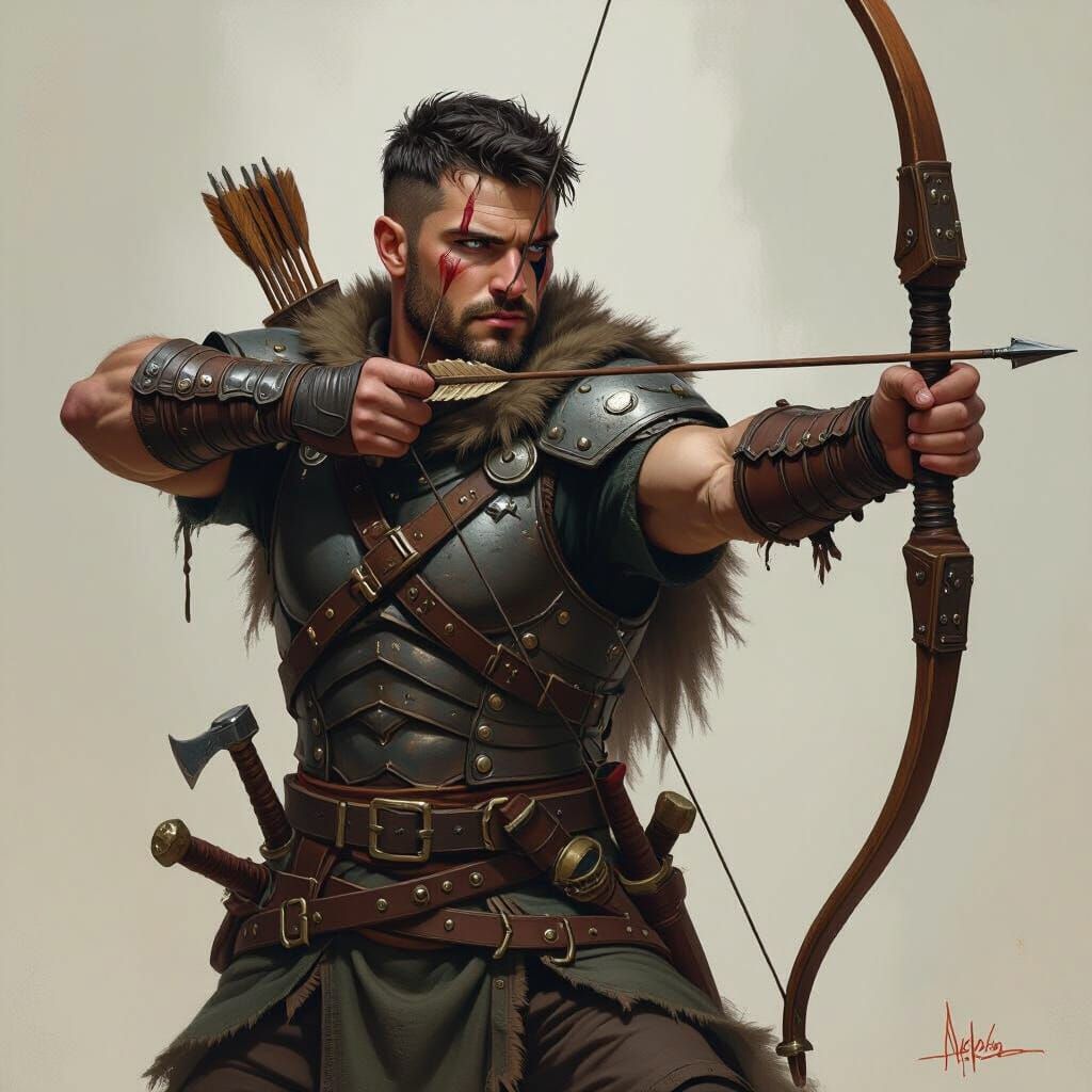 Gritty Fantasy Ranger with Bow in Realistic Style