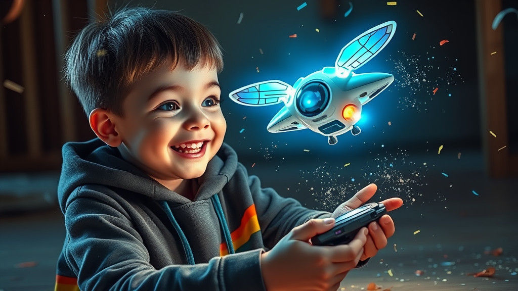 Boy's Joyful Playtime with Alien Spaceship Toy