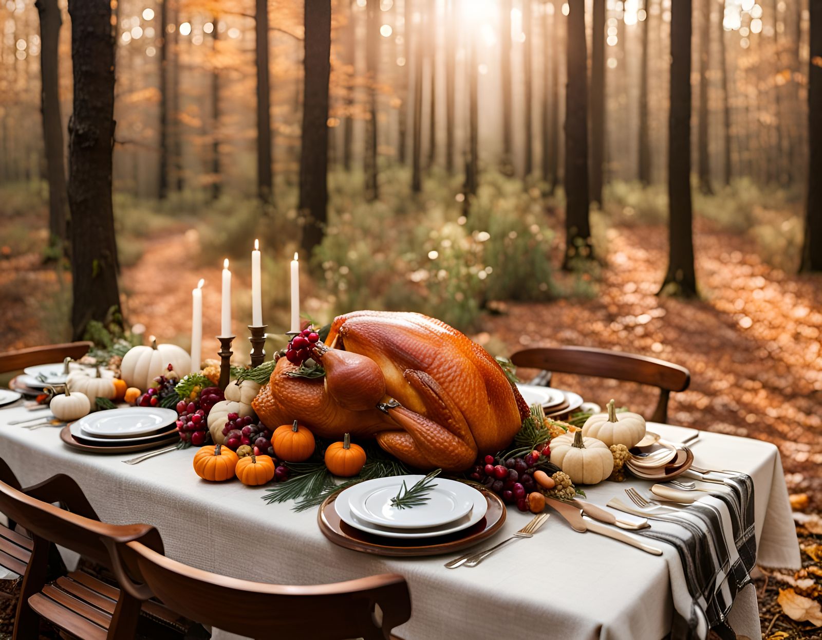 Thanksgiving Feast in Enchanted Forest Setting