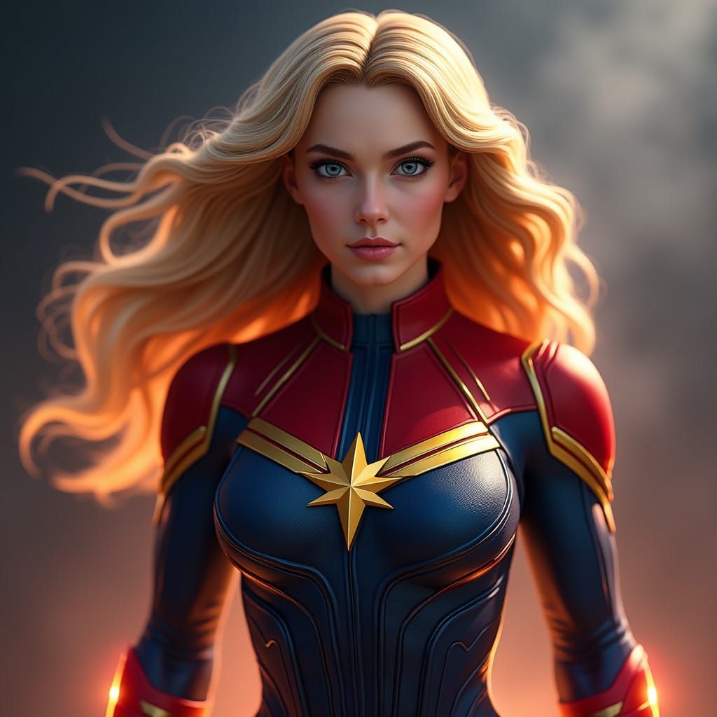 Hyperrealistic Captain Marvel in Cinematic Pose
