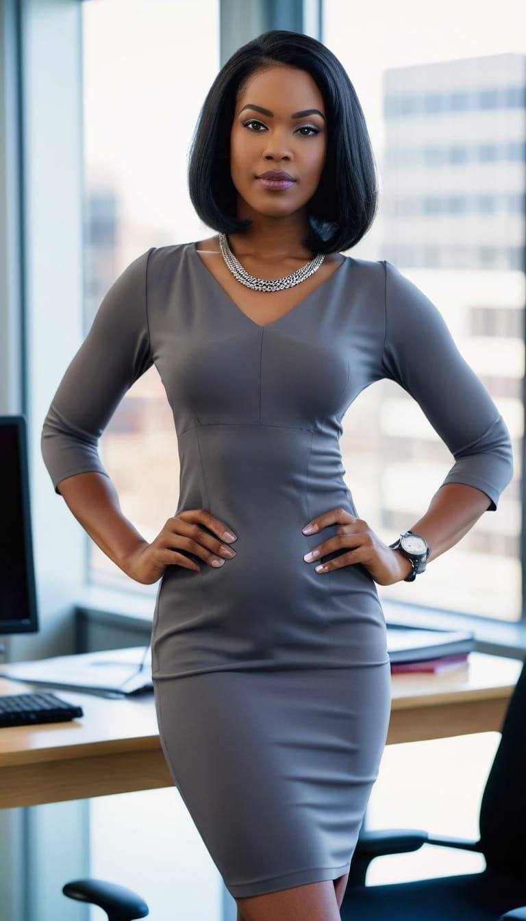 Elegant Black Businesswoman in Professional Office Attire