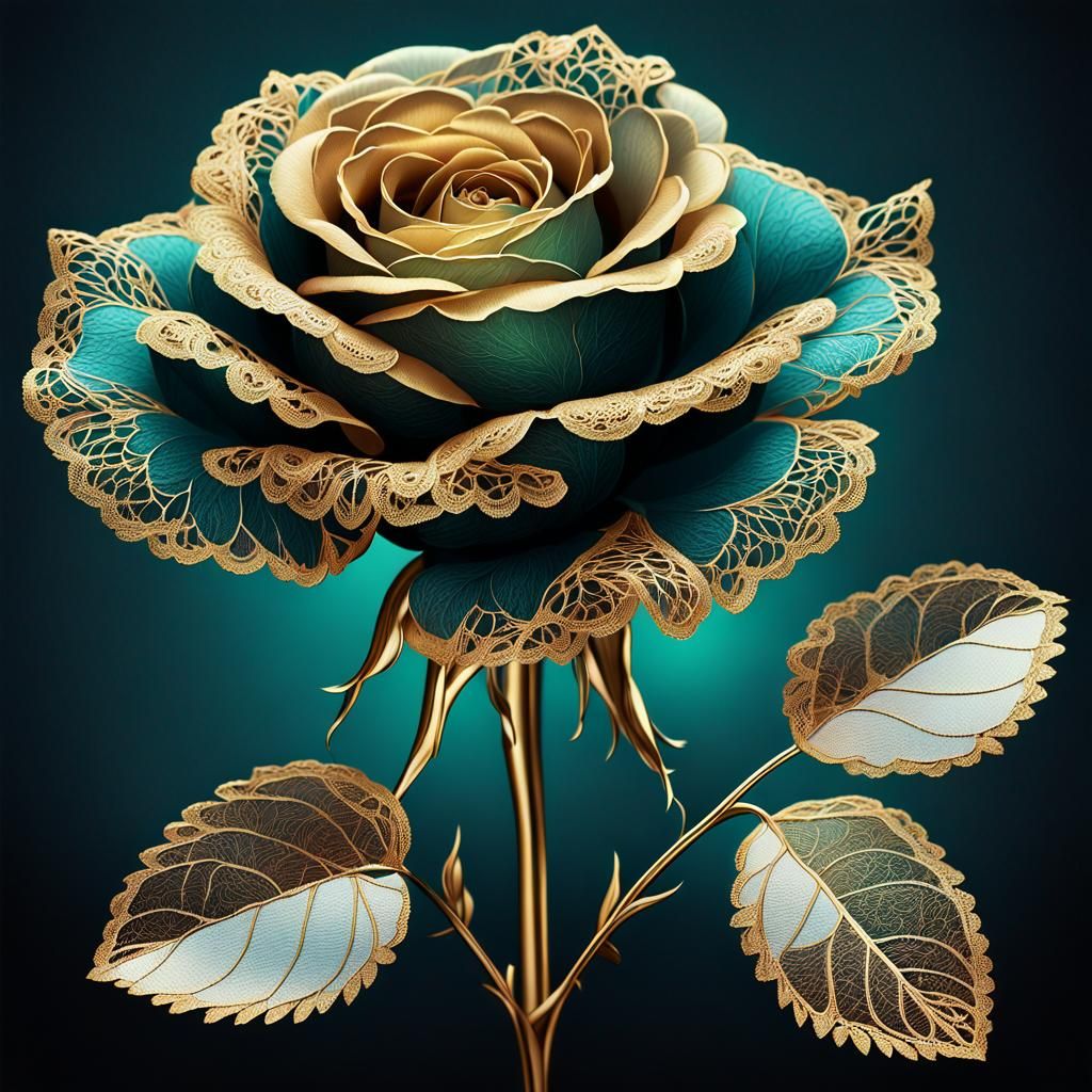 Hyperrealistic Rose with Gold Lace Petals