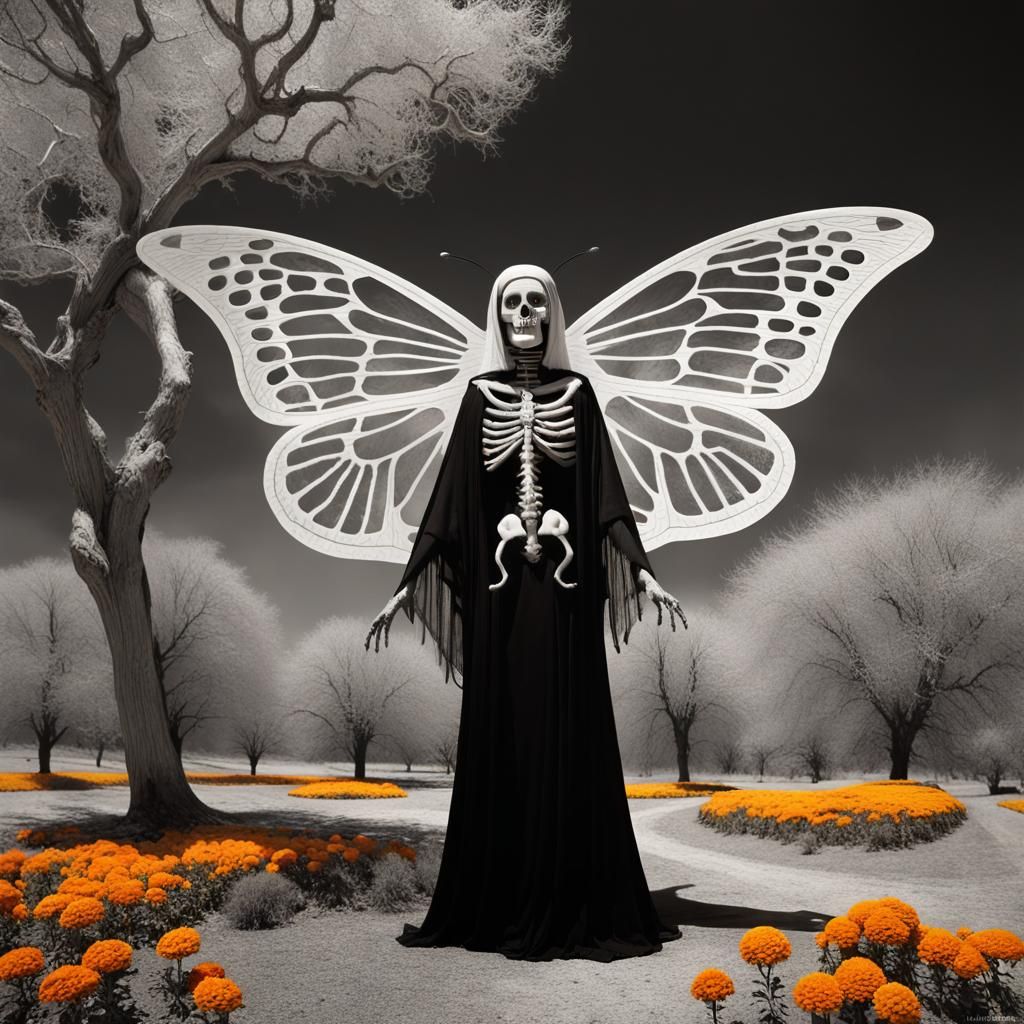 Santa Muerte Butterfly Dreamscape in Surreal Style