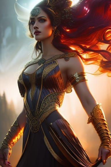 Stunning Fire Goddess Portrait in Hyperrealistic Style