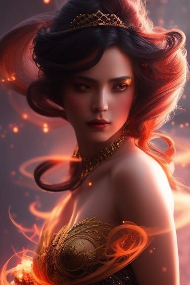 Stunning Fire Goddess in Hyperrealistic Style