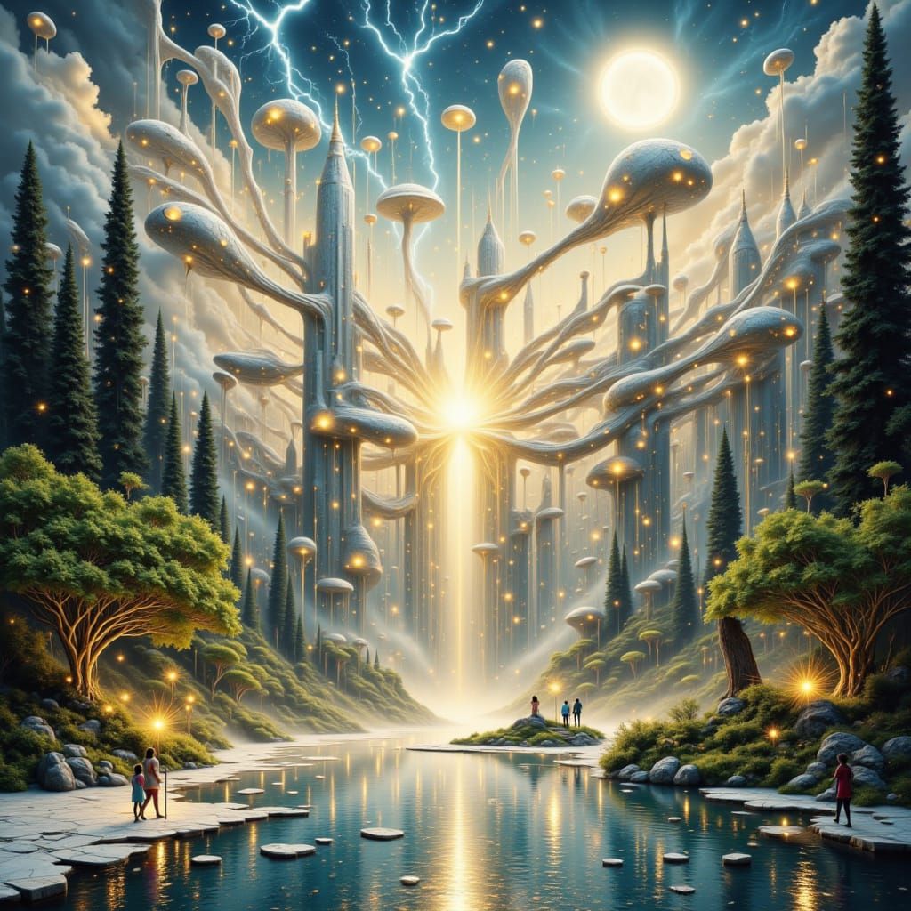 Futuristic Architectural Forms by Miro, Alcohol Ink Art