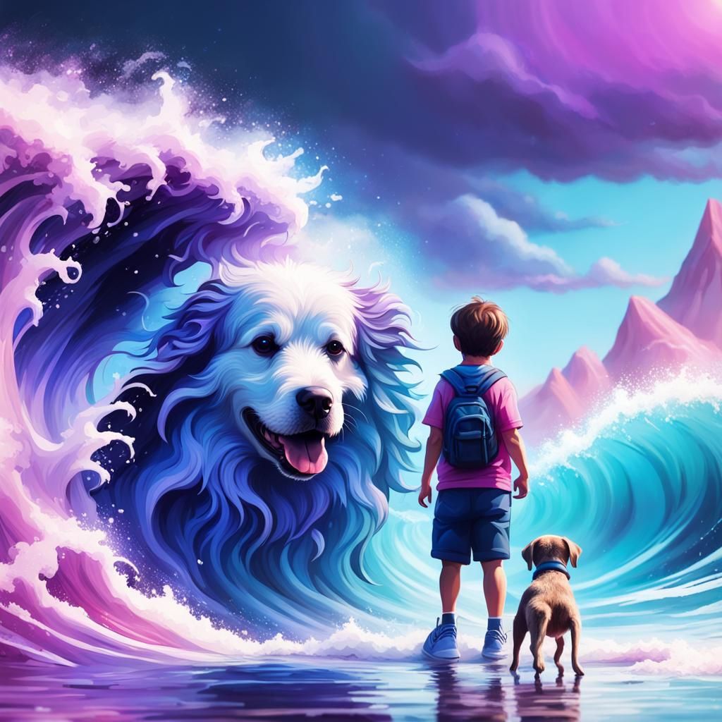 Furious Wave: Dog Protects Boy in Cinematic View