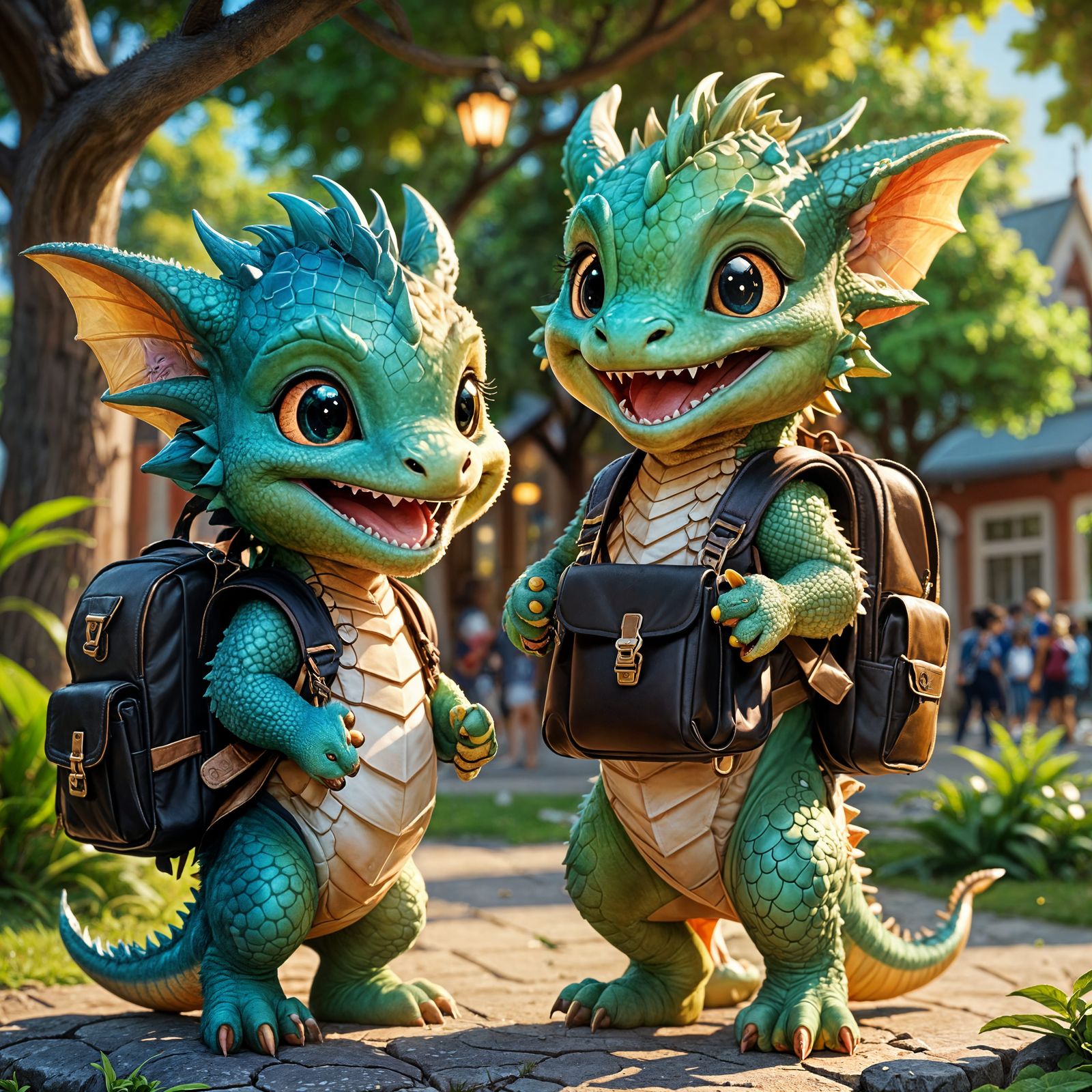 Adorable Dragon Cubs with School Bags