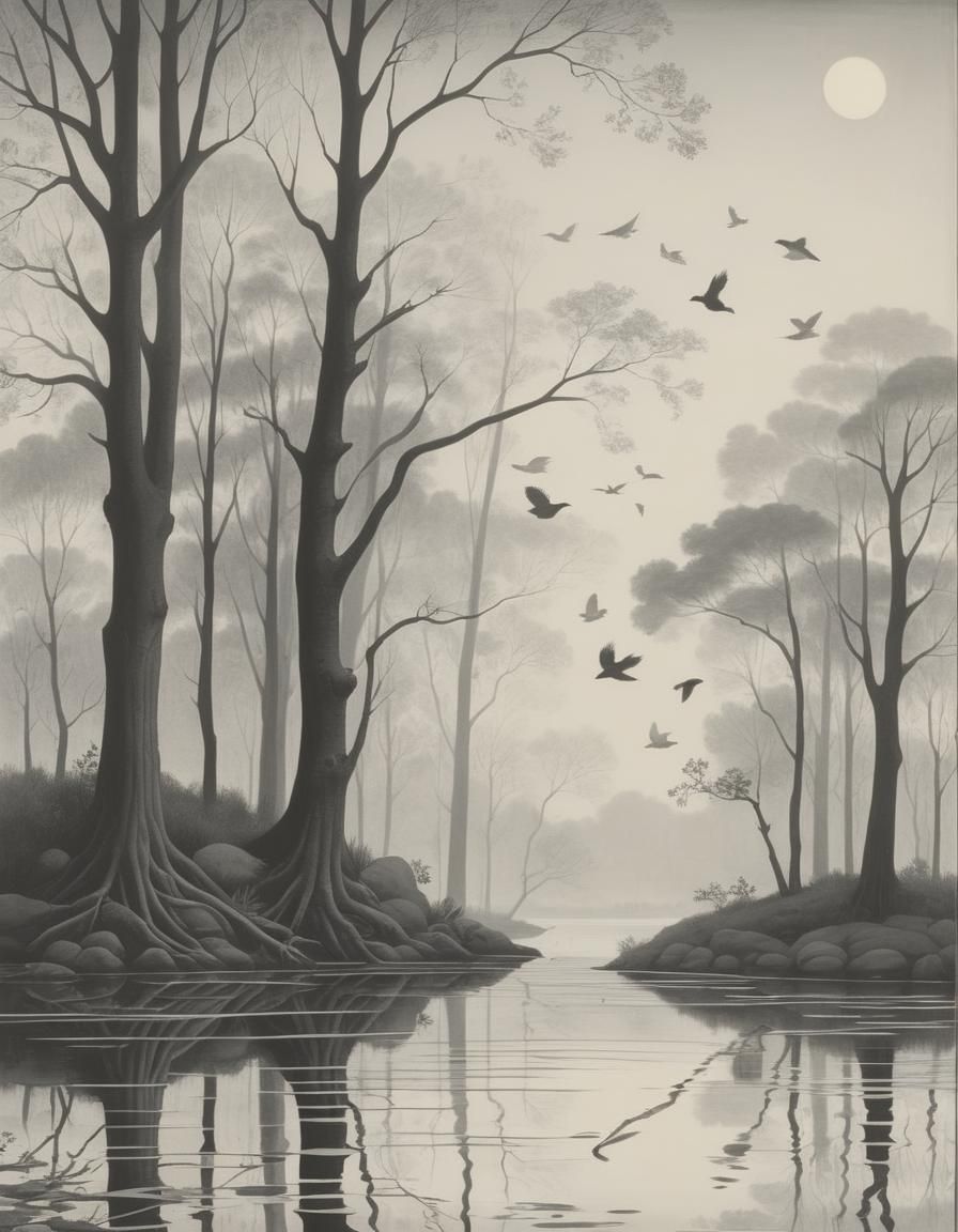 Reflective Nature Scene in Classical Style