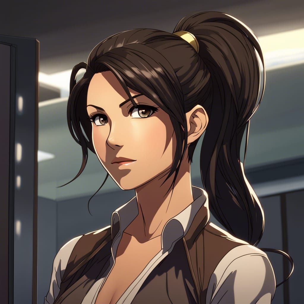 Attractive Anime Woman with High Ponytail