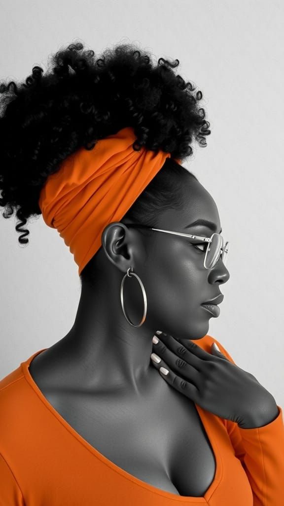 Black Woman's Portrait with Vibrant Orange Accents